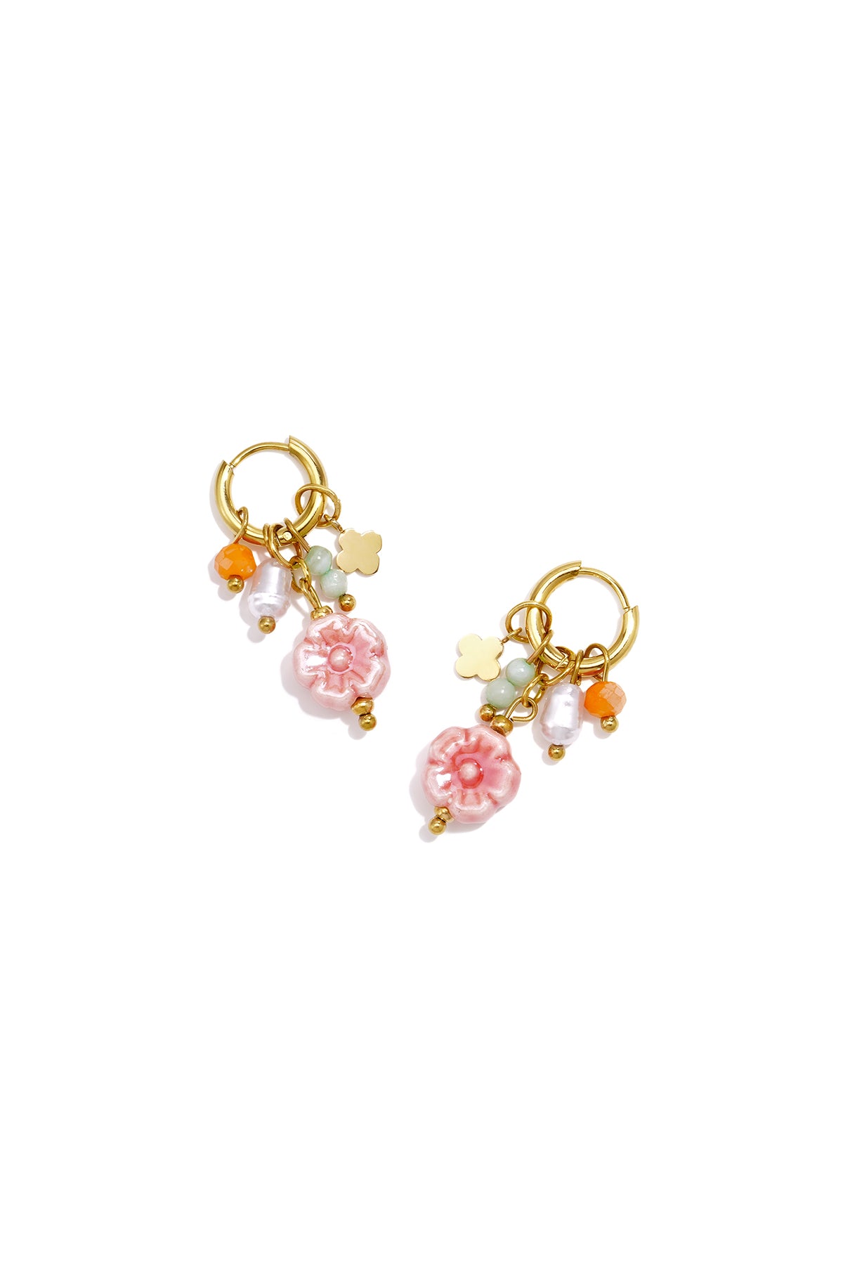 Ohrringe aus Edelstahlperlen, Blumenmuster, niedlich, schlicht und elegant, Damenschmuck