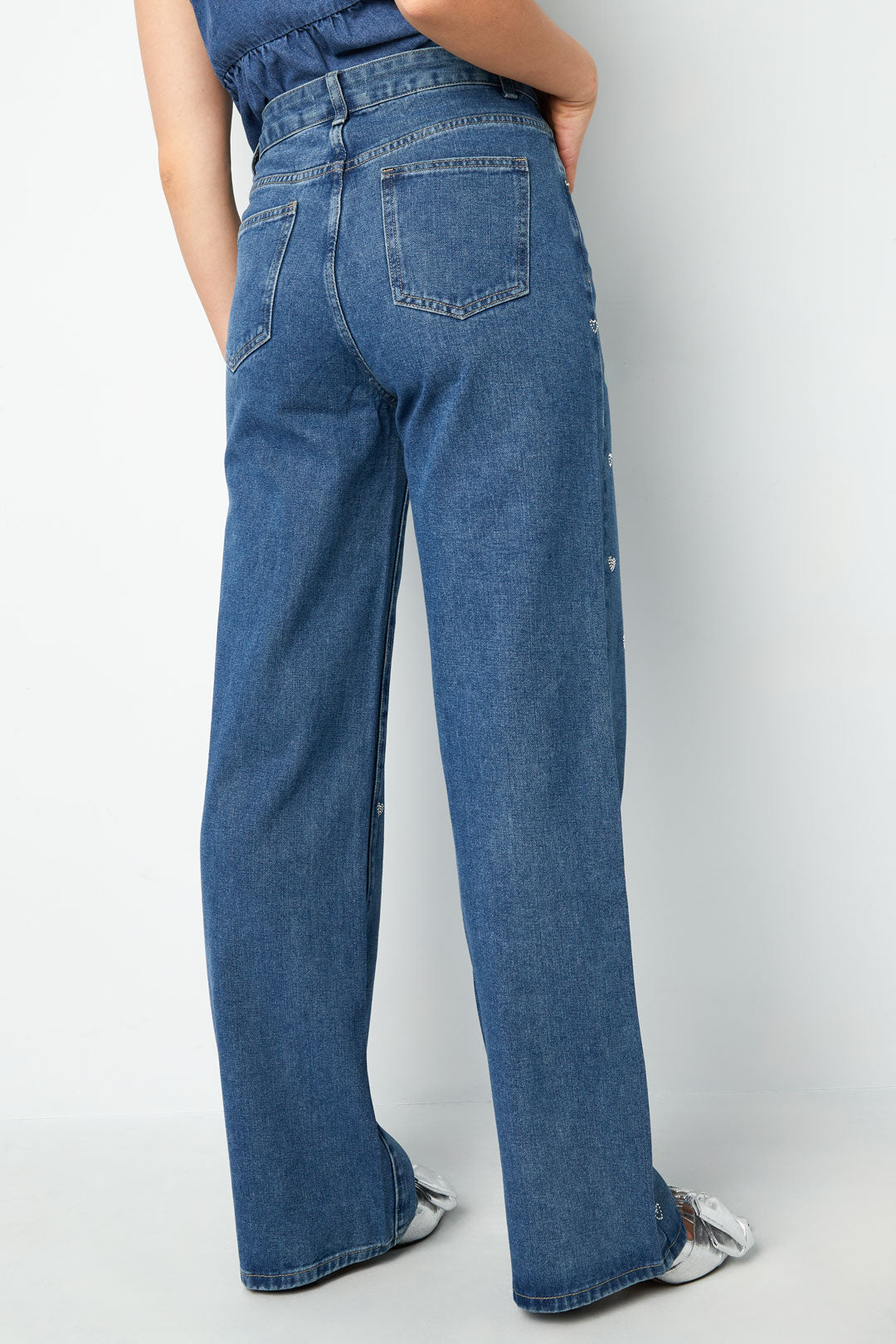 Baumwolle Gewebte Damen Gerade Jeans Herz Stickerei Casual
