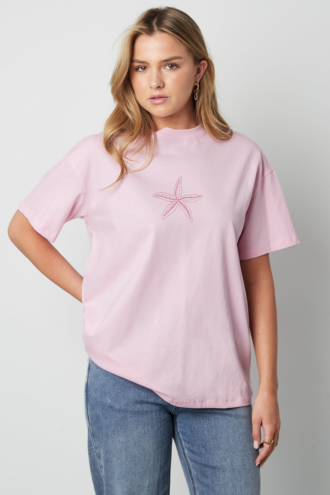 Baumwolle Damen T-Shirt Casual Bestickter Seestern