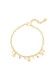 Armband mit Münzen und Perlen - rosa/Goldfarbe 