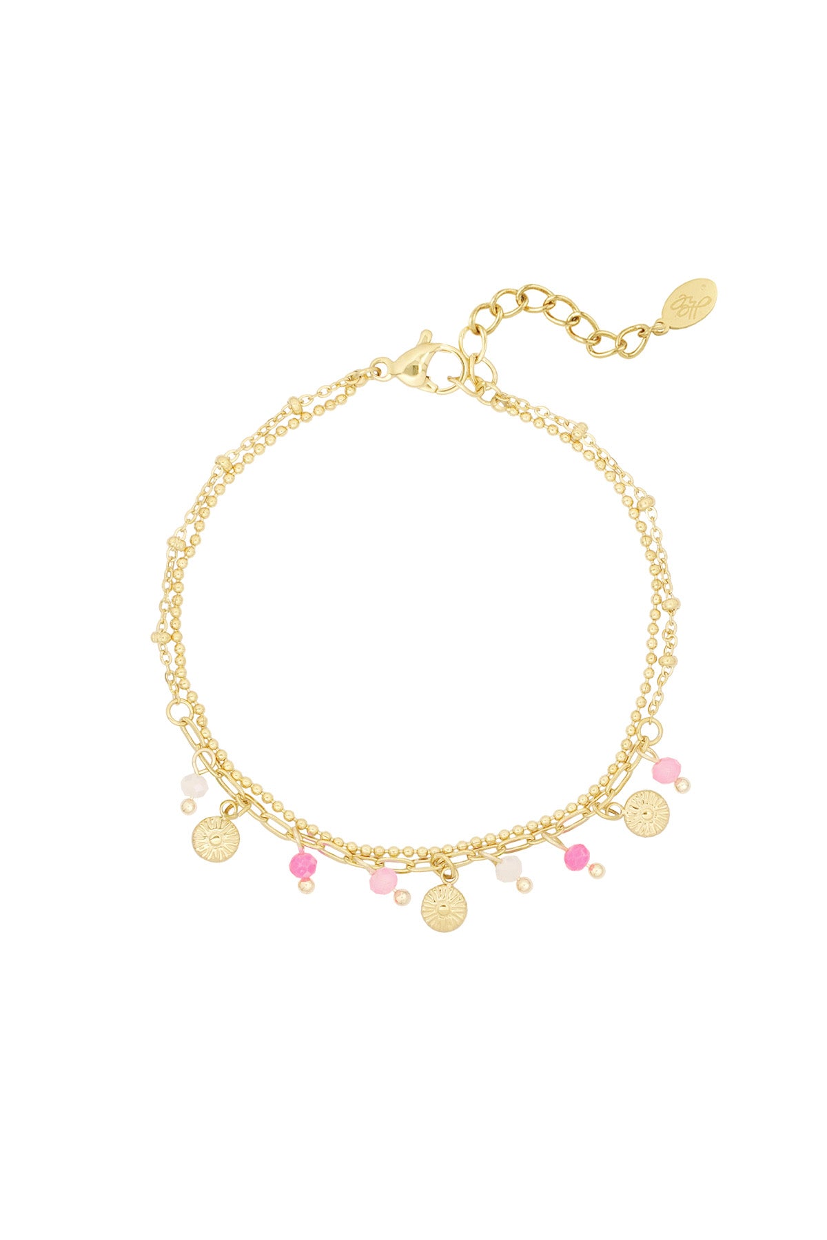 Armband mit Münzen und Perlen - rosa/Goldfarbe 