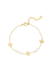 Armband Perle und Kleeblatt - Goldfarben