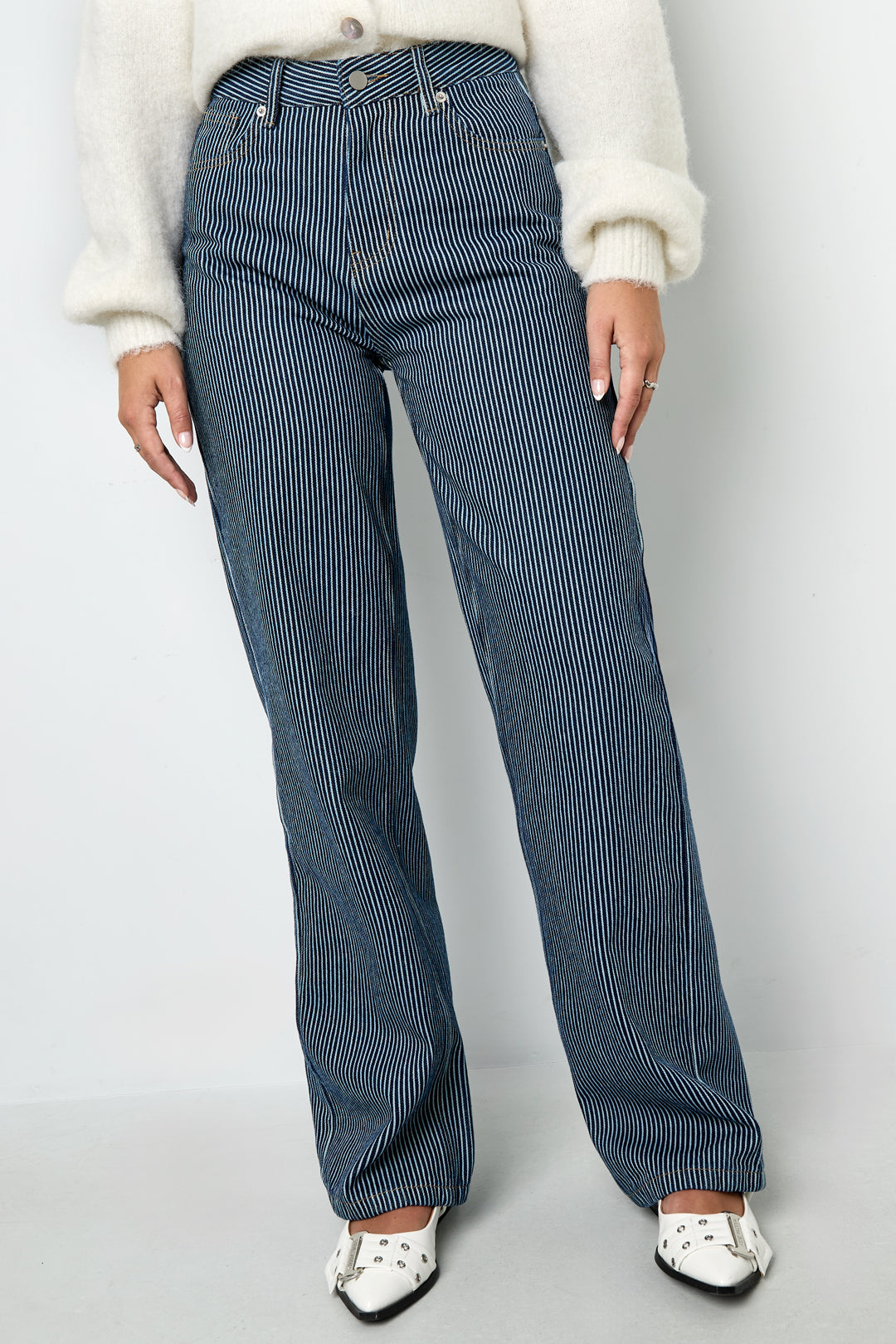 Gewebte Baumwolle Damen Gerade Hose Casual Streifen
