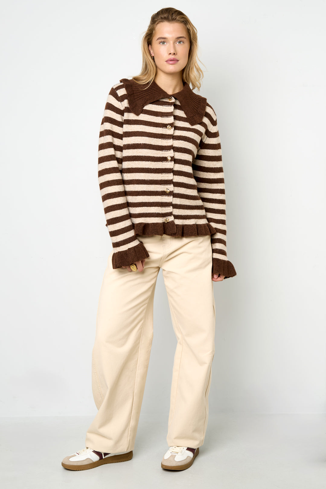 Gestrickte Polyesterfaser Damen-Cardigan Casual Streifen