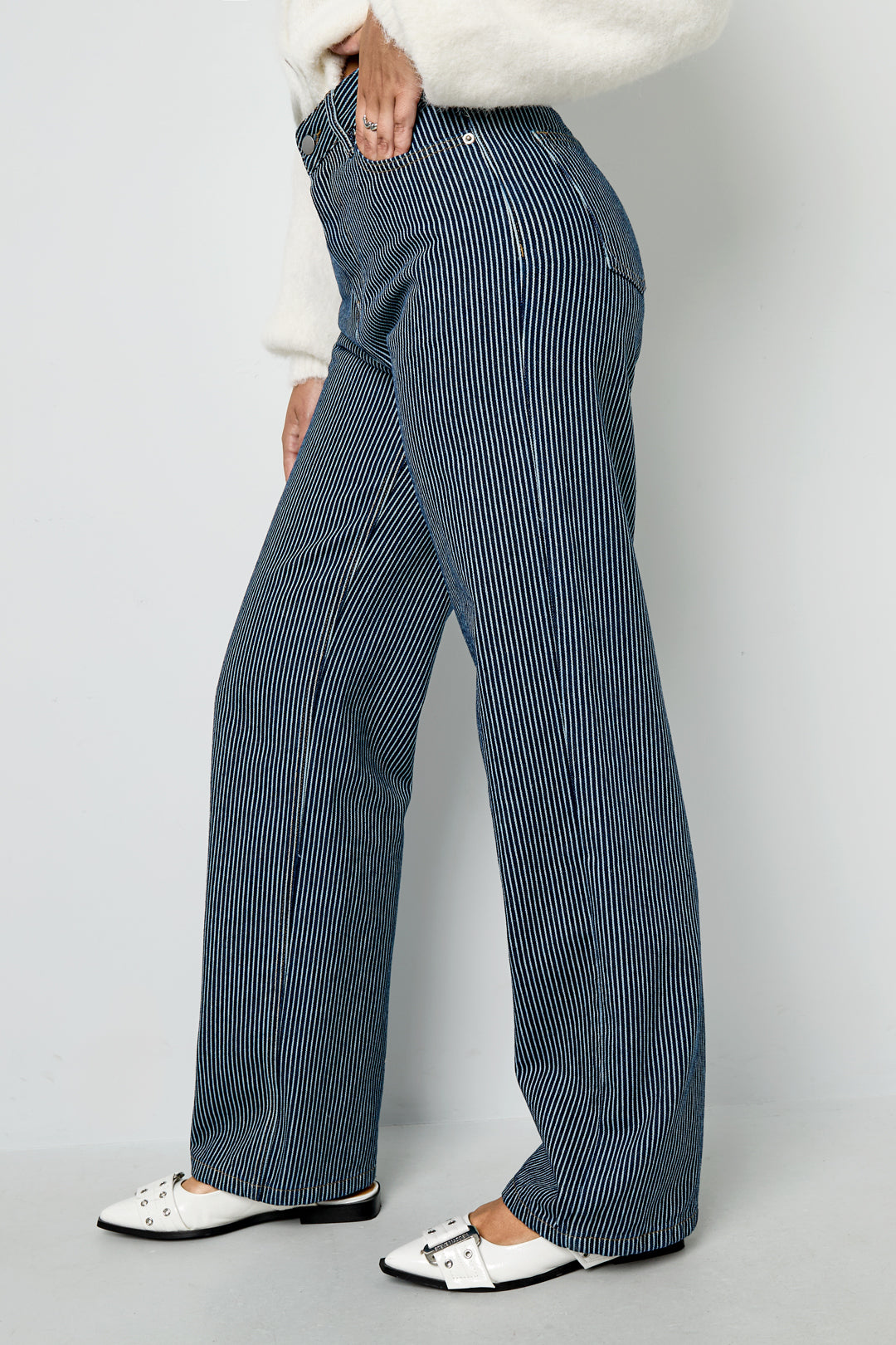 Gewebte Baumwolle Damen Gerade Hose Casual Streifen