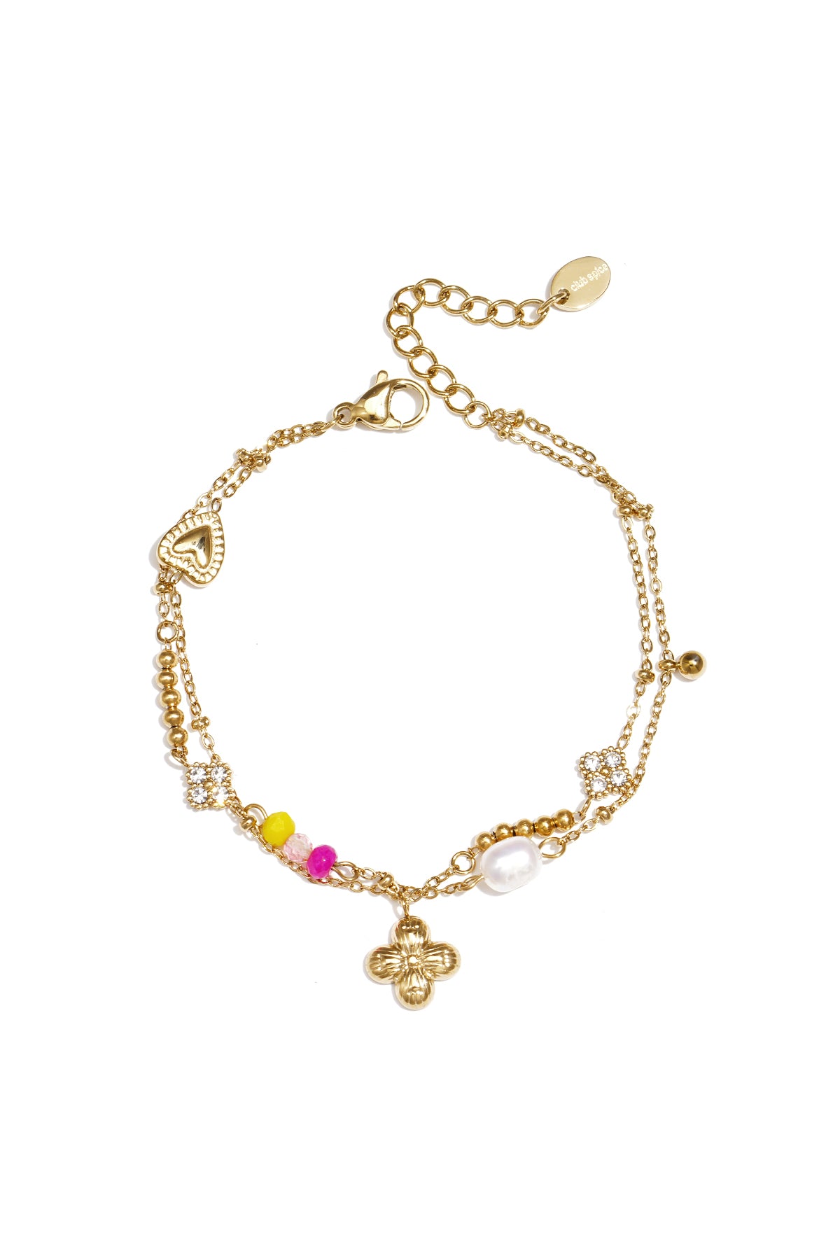Armband mit hängendem Kleeblatt, Perle und Perlen