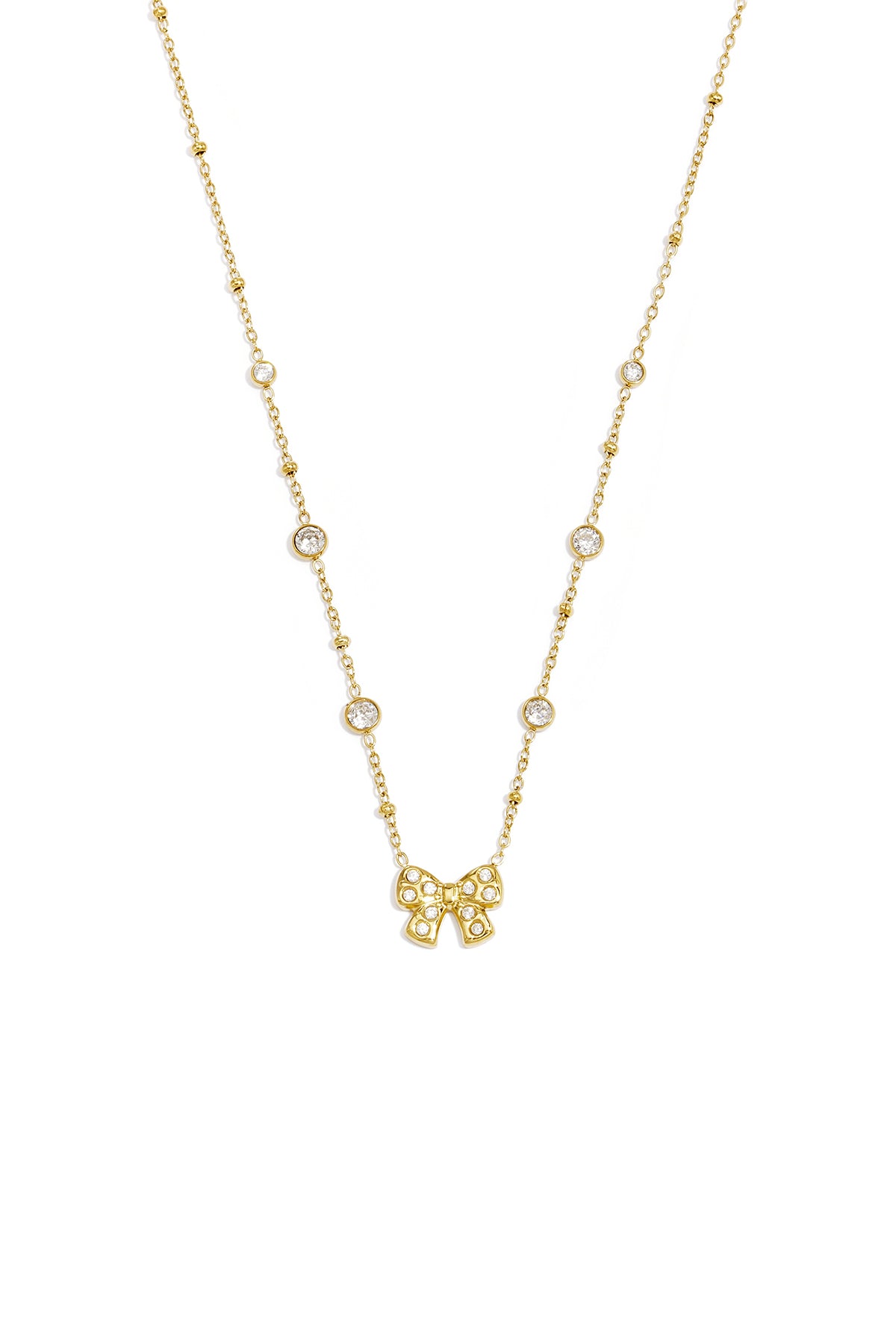 Halskette mit Anhänger aus Edelstahl, Schleife, schlichte Alltags-Serie, Damenschmuck