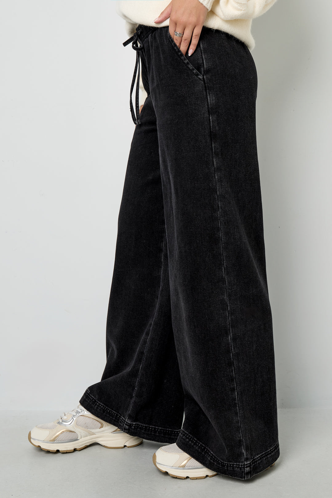 Gewebte Baumwolle Damen Wide Leg Jeans Sporty Einfarbig