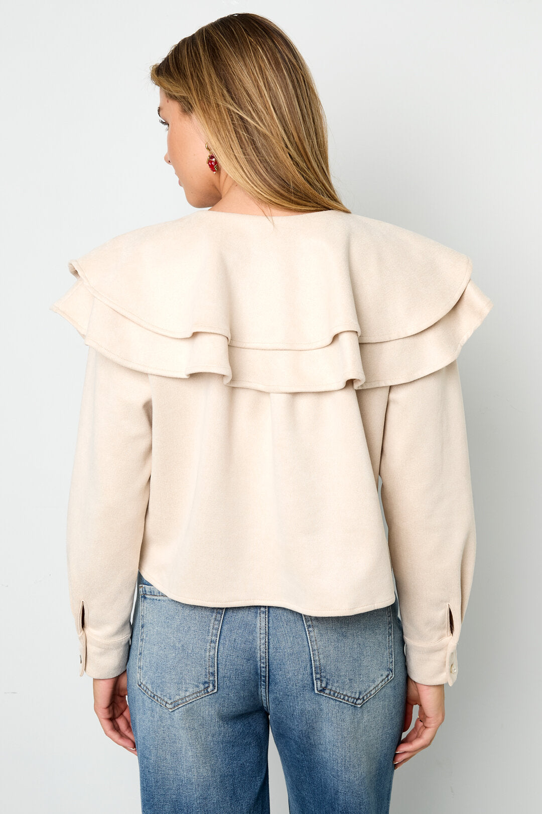 Woven Polyester Fiber Damen Bluse Elegant Ruffle Trim