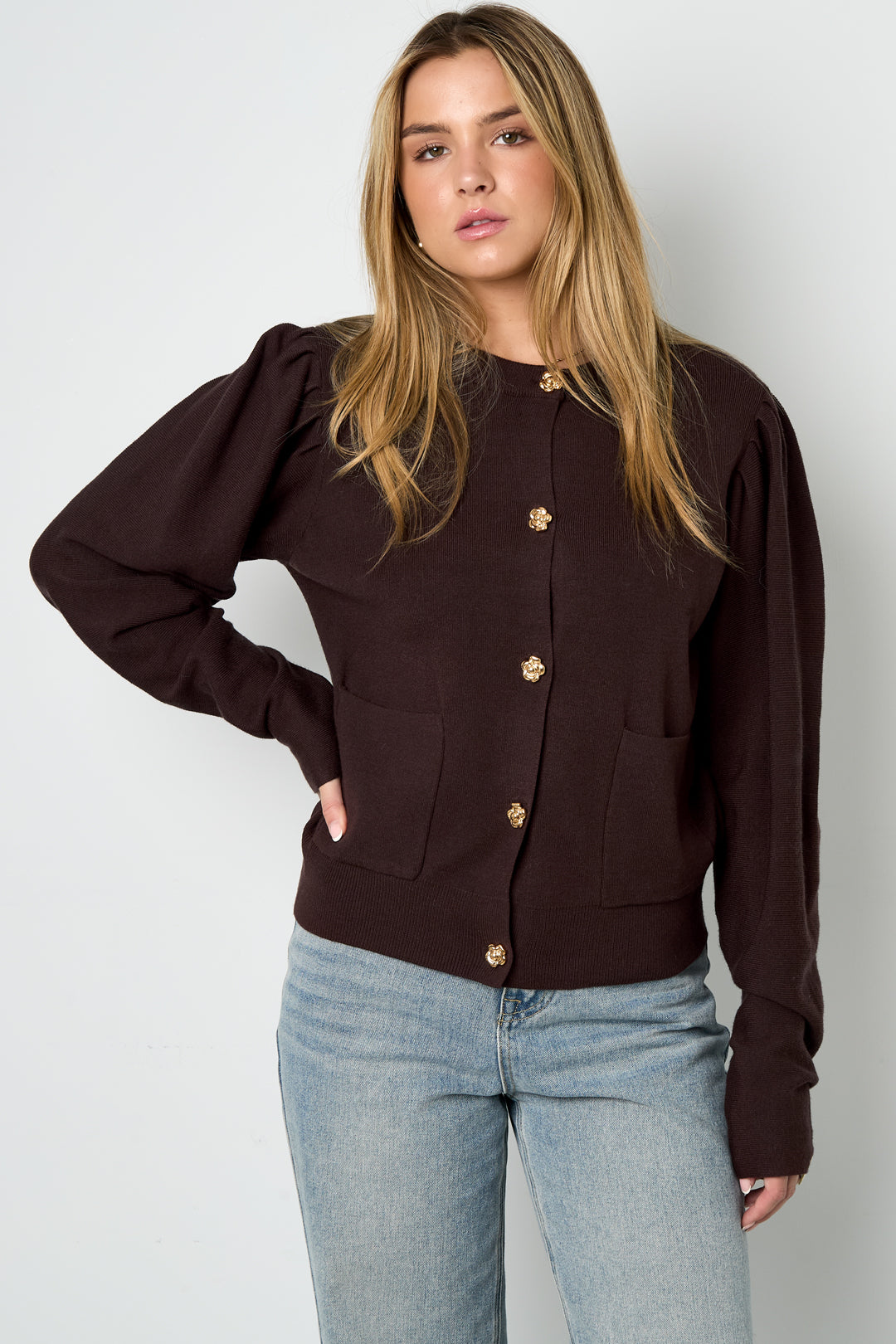 Gestrickte Viskose Damen-Cardigan Herbst/Winter Casual Einfarbig