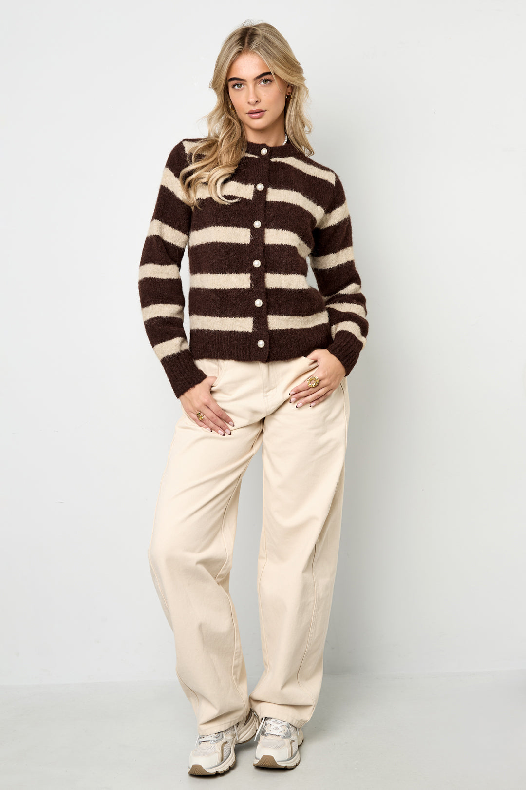 Gestrickte Polyesterfaser Damen-Cardigan Casual Streifen