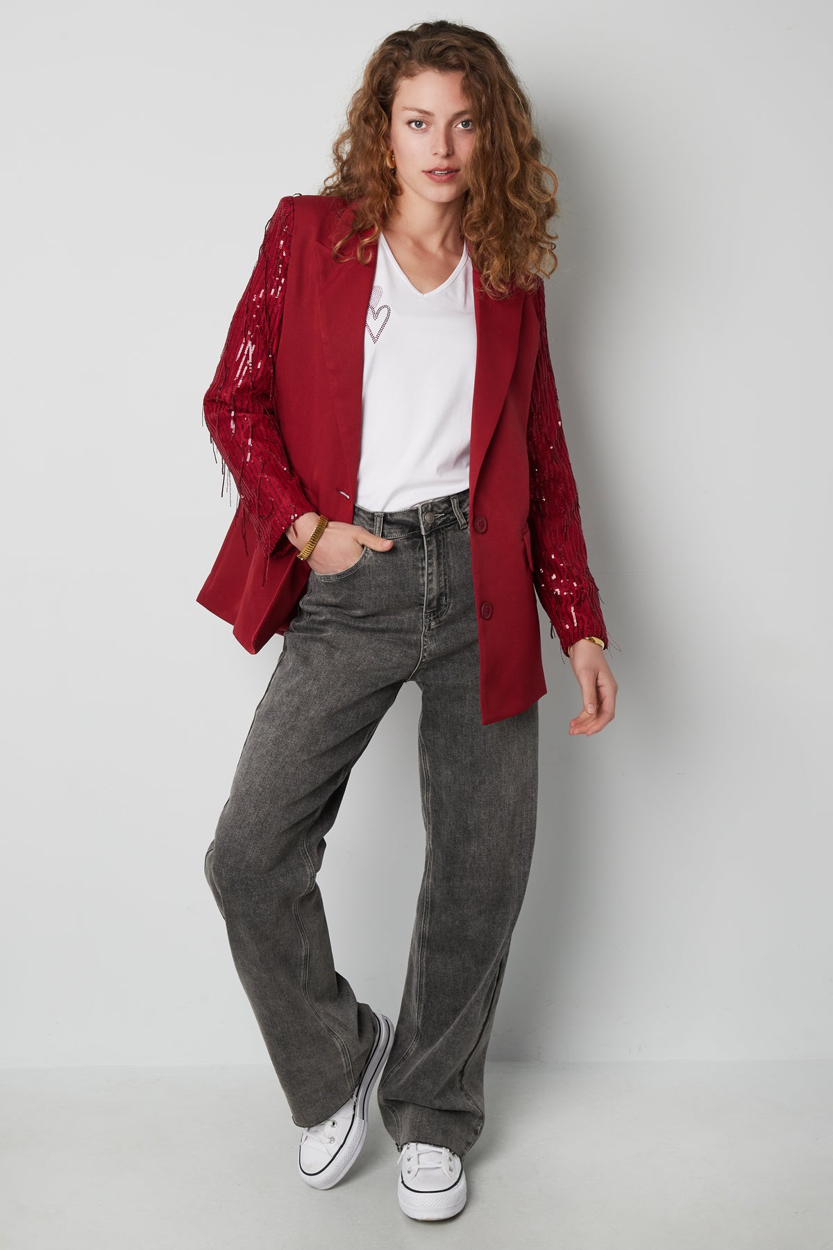 Polyester Damen Blazer Mit Fransenärmel Design