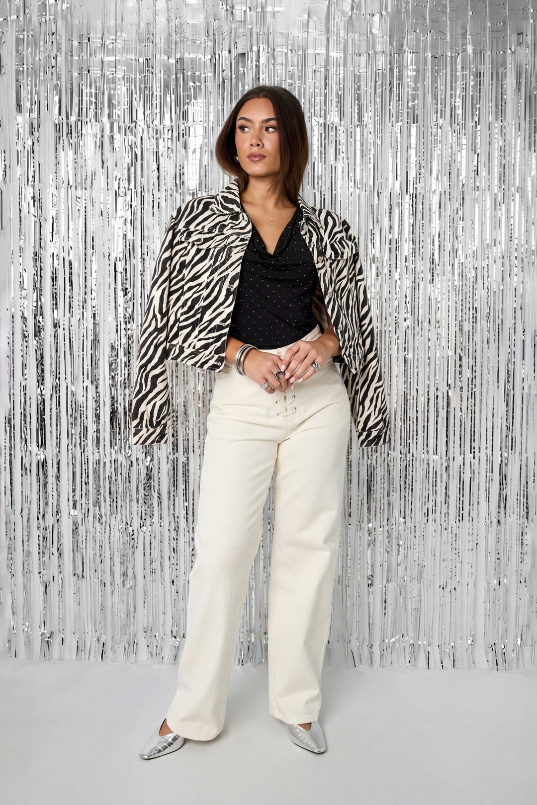 Cotton Denim Damenjacke Street Elegant Specialty Tiermuster