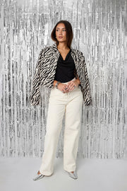 Cotton Denim Damenjacke Street Elegant Specialty Tiermuster
