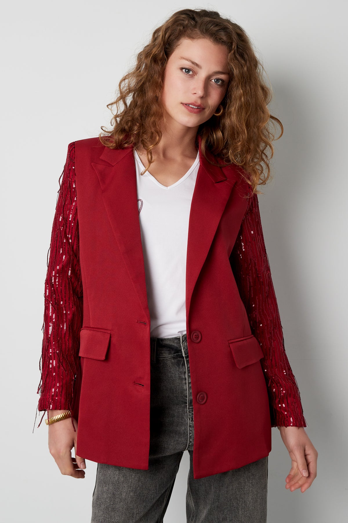 Polyester Damen Blazer Mit Fransenärmel Design