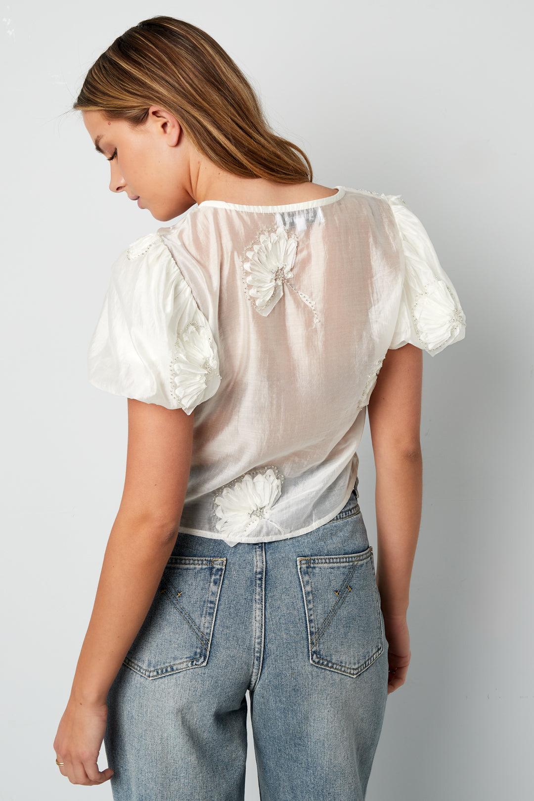Organic Cotton Woven Damen Kurzarm Oberteil Bohemian Floral Print Bow