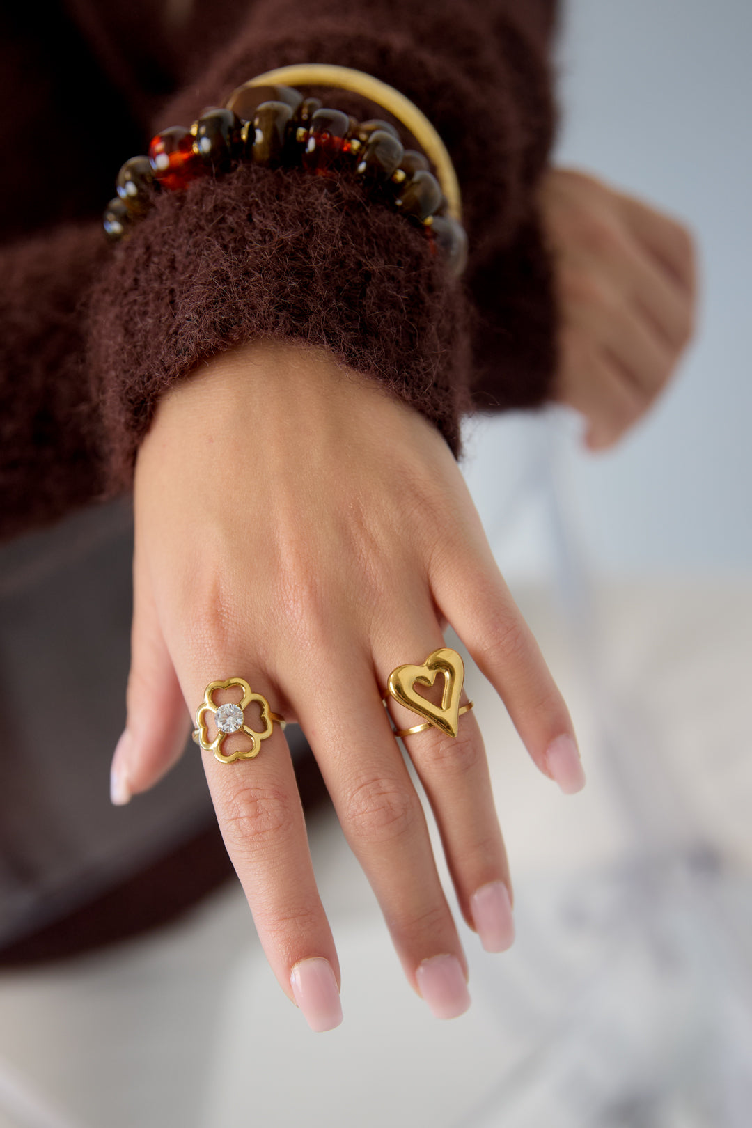 Minimalistische Ringe aus Edelstahl, Blumenmuster, schlichte Alltags-Serie, Damenschmuck
