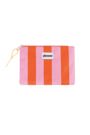 Flacher Kulturbeutel groß gestreift - Orange pink