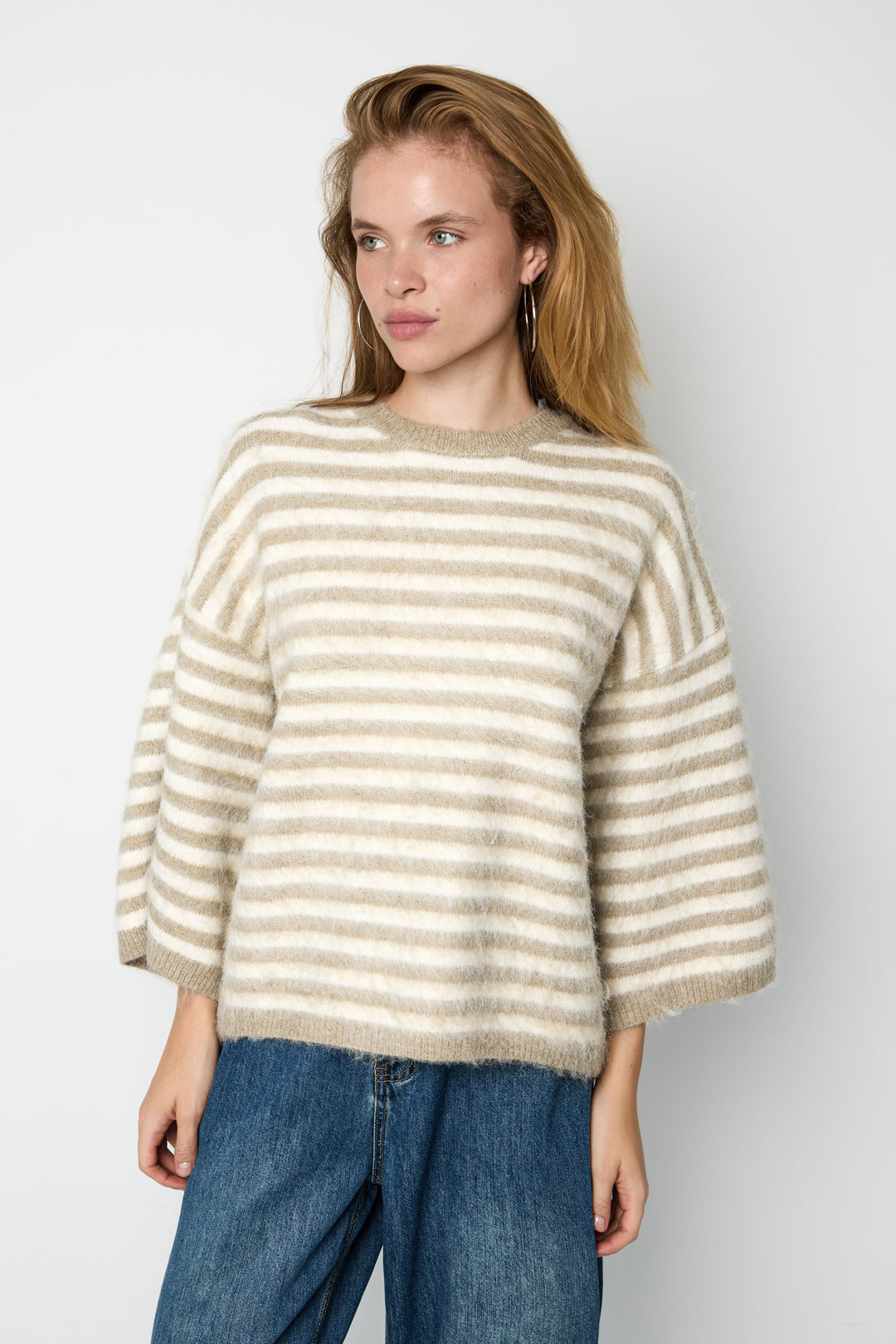 Strickpullover aus Polyesterfaser (Polyester), gestreift, lässige Herbst-/Winterkleidung