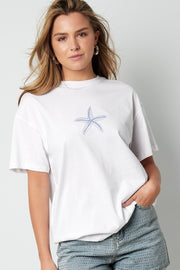 Baumwolle Damen T-Shirt Casual Bestickter Seestern