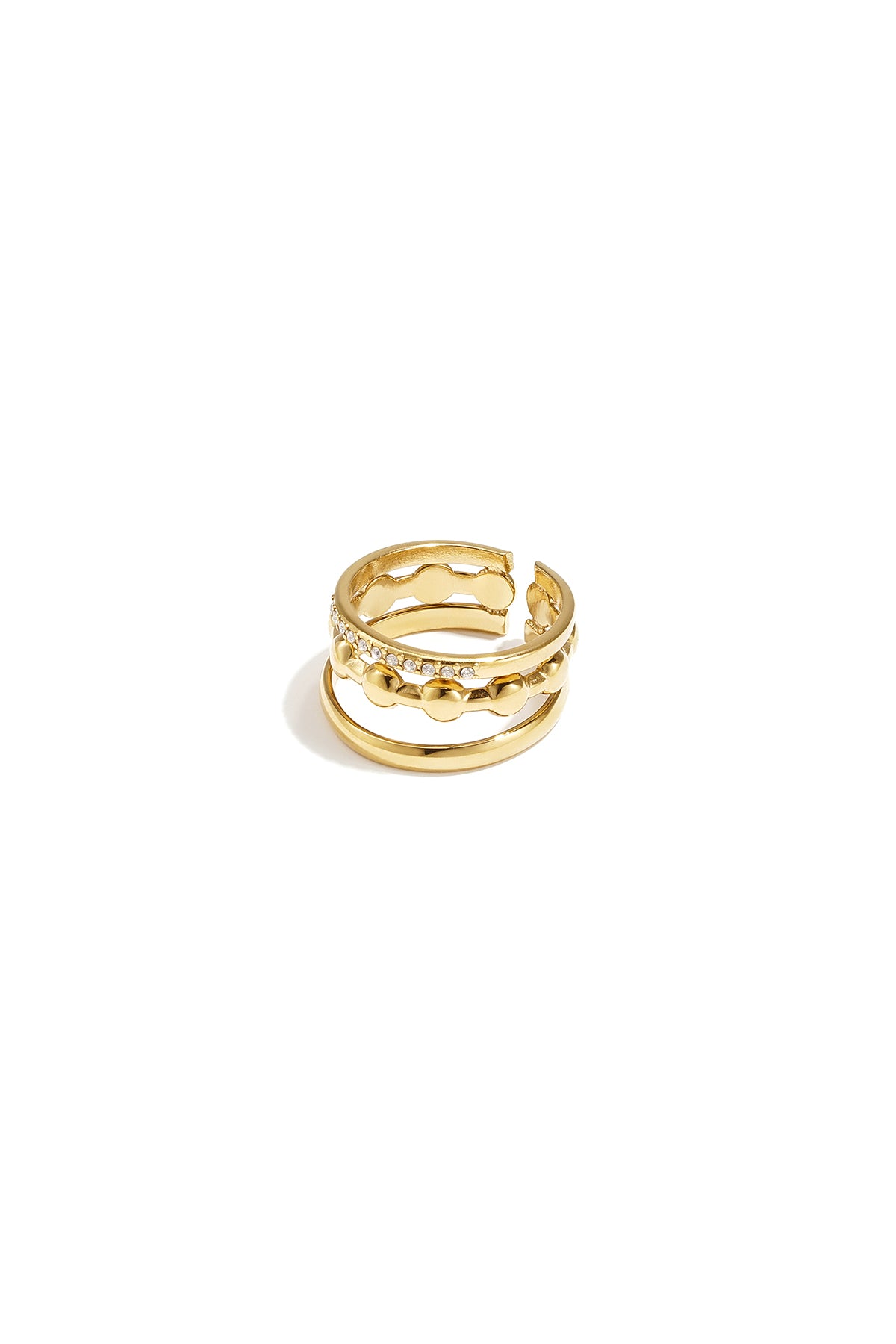Dreilagiger Ring mit runden Details und Steinen