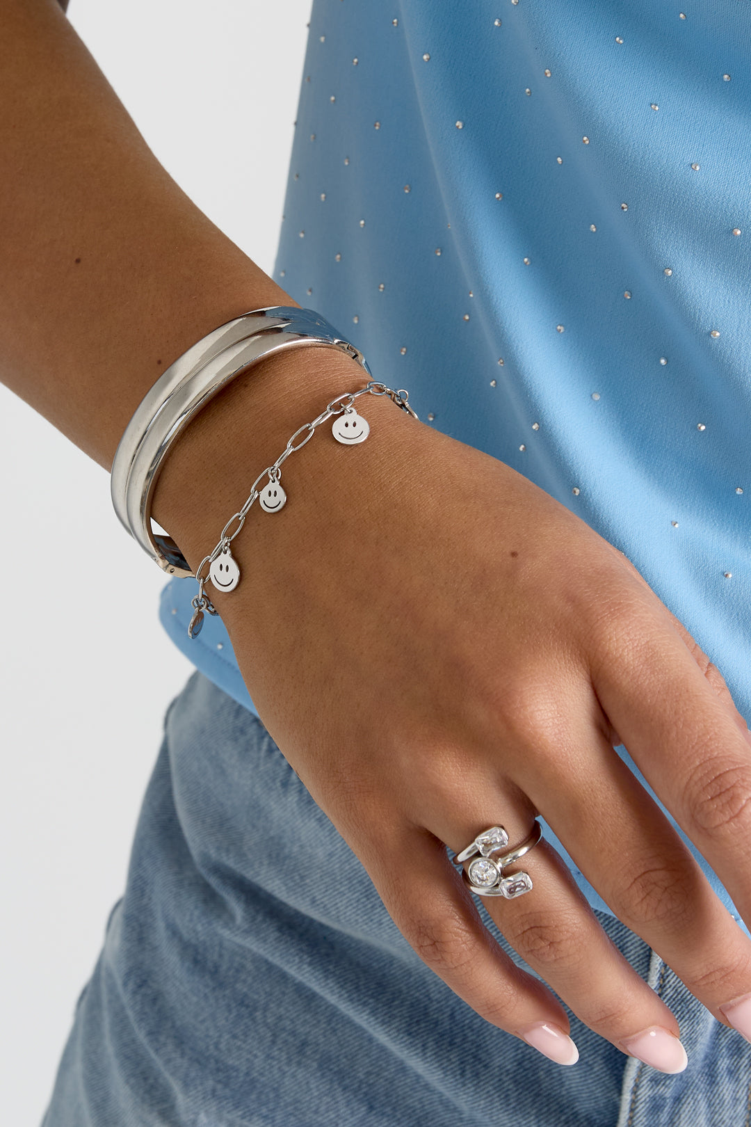 Armband mehrere Smileys Goldfarbe Edelstahl