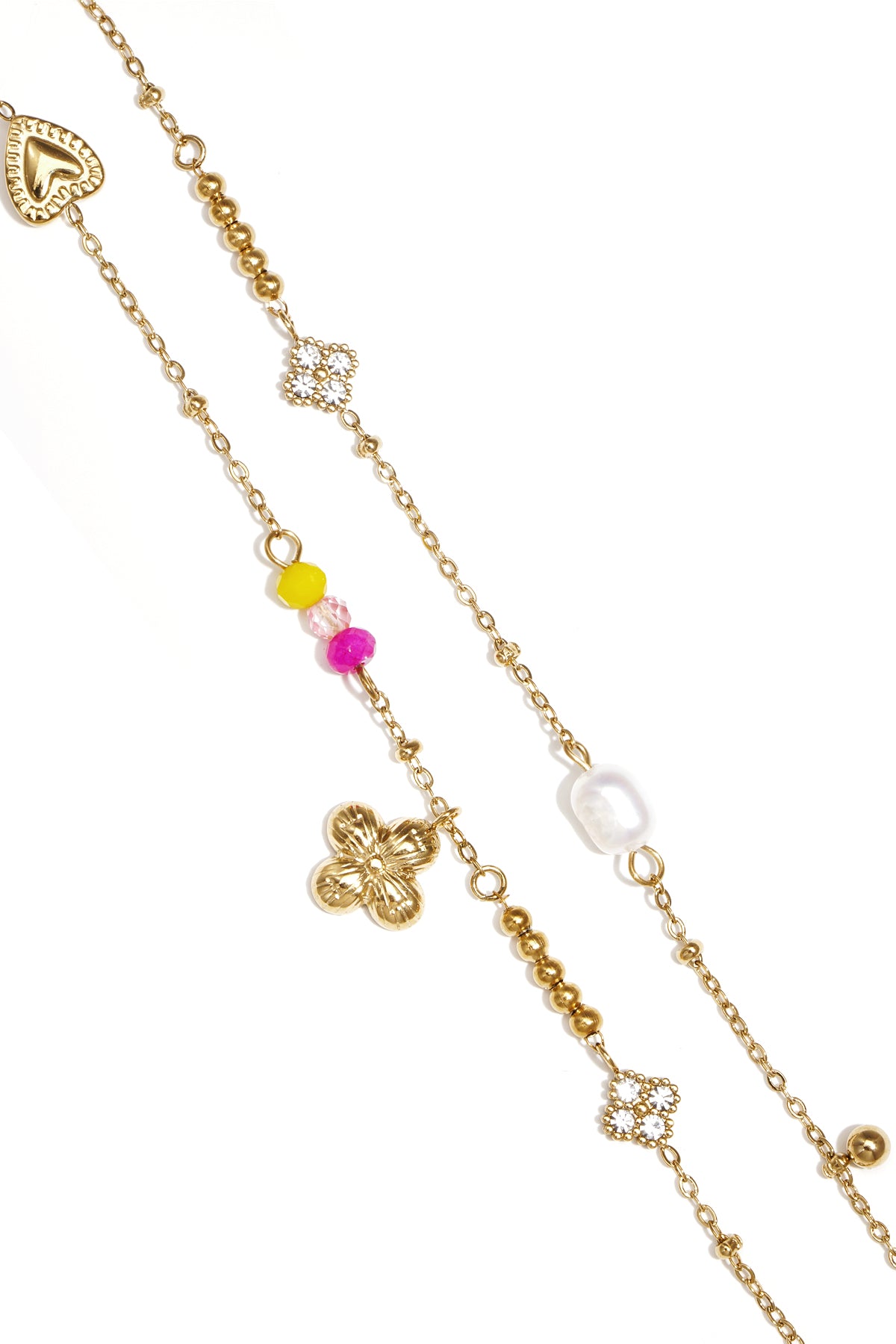 Armband mit hängendem Kleeblatt, Perle und Perlen