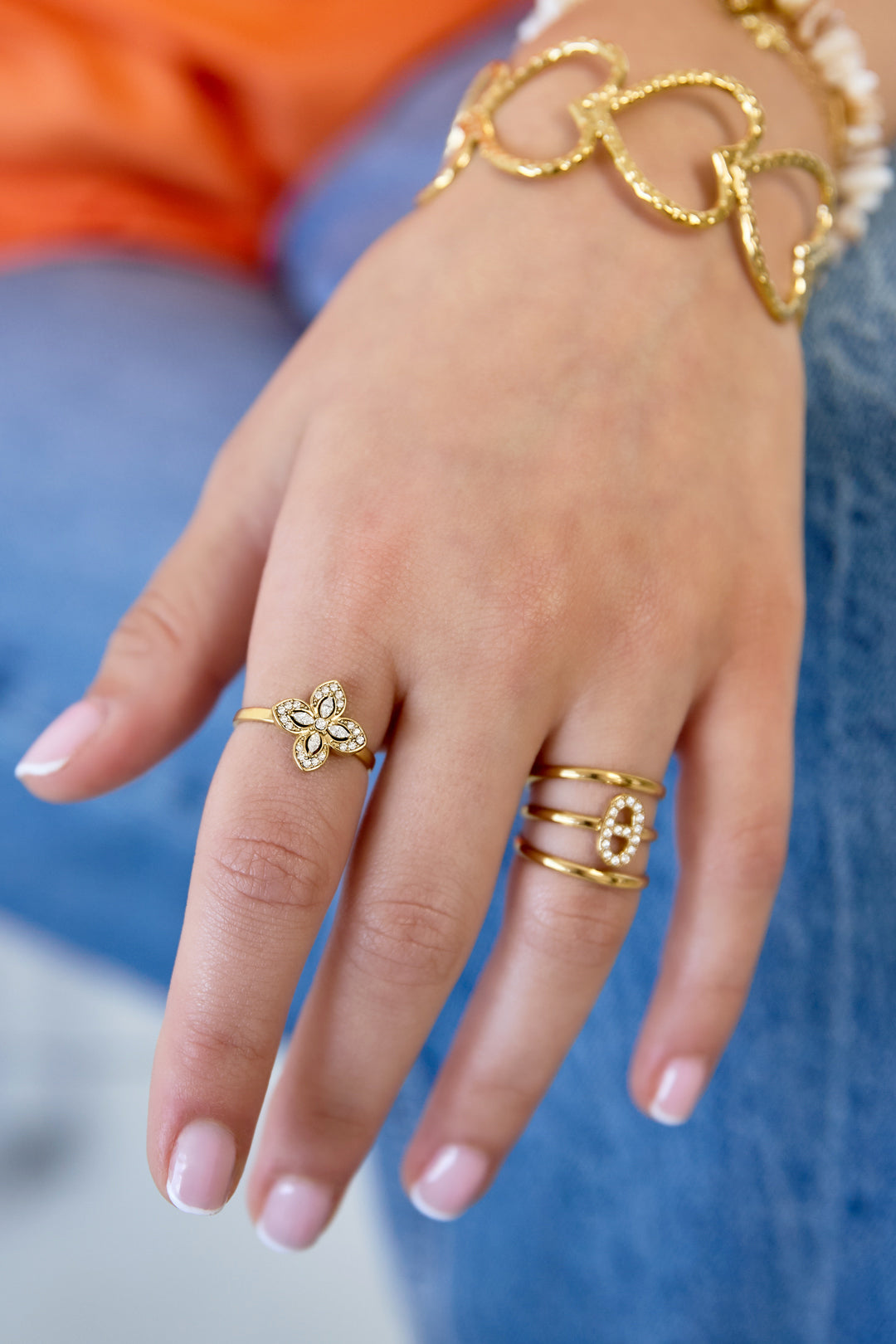 Statement-Ring mit eingelegtem Kleeblatt