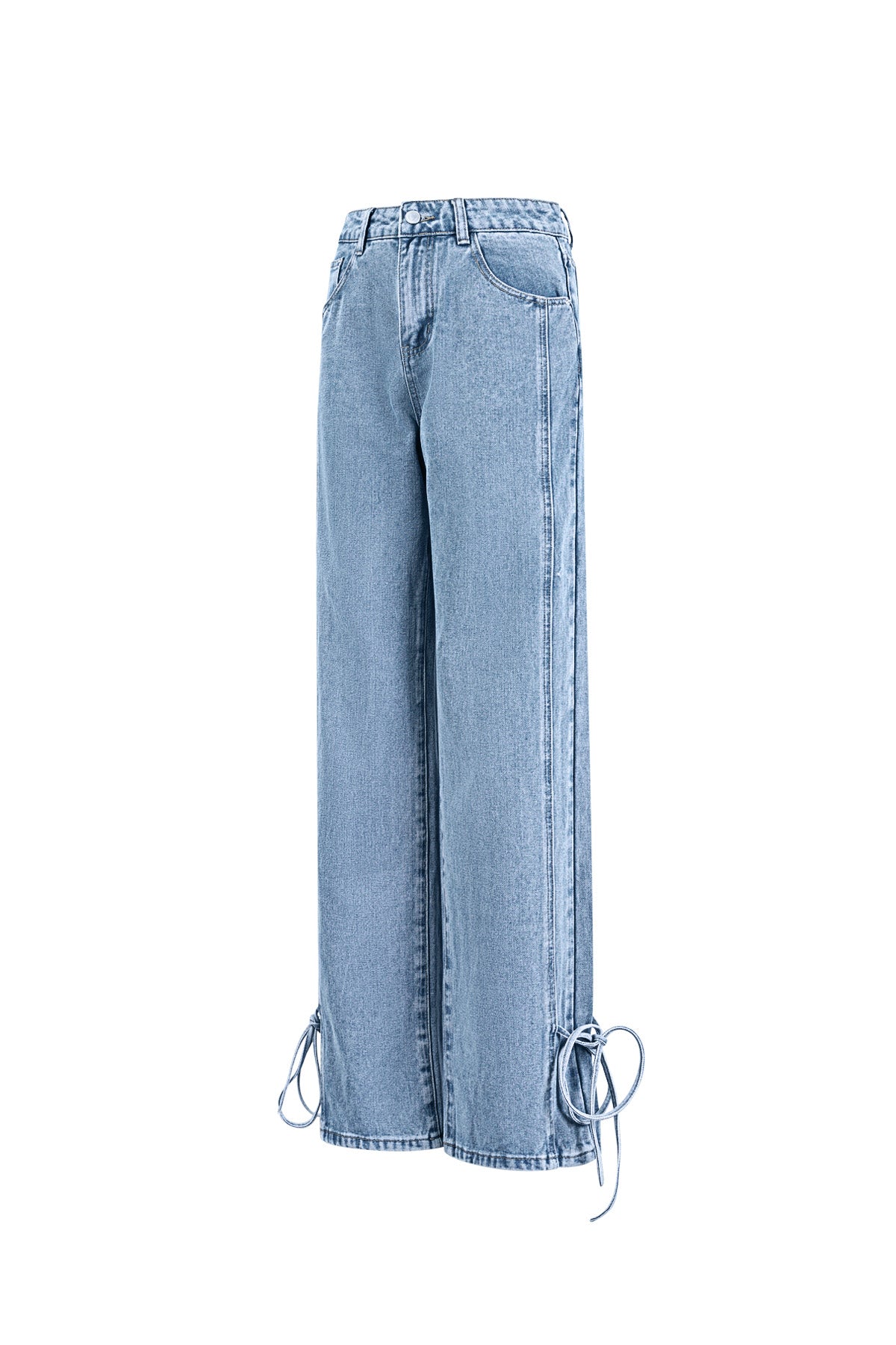 Baumwolle Gewebte Damen Gerade Jeans Casual Knotendetail