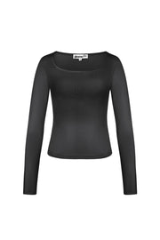 Polyester Damen Langarm-Crop-Top Quadratischer Ausschnitt Bodycon Passform