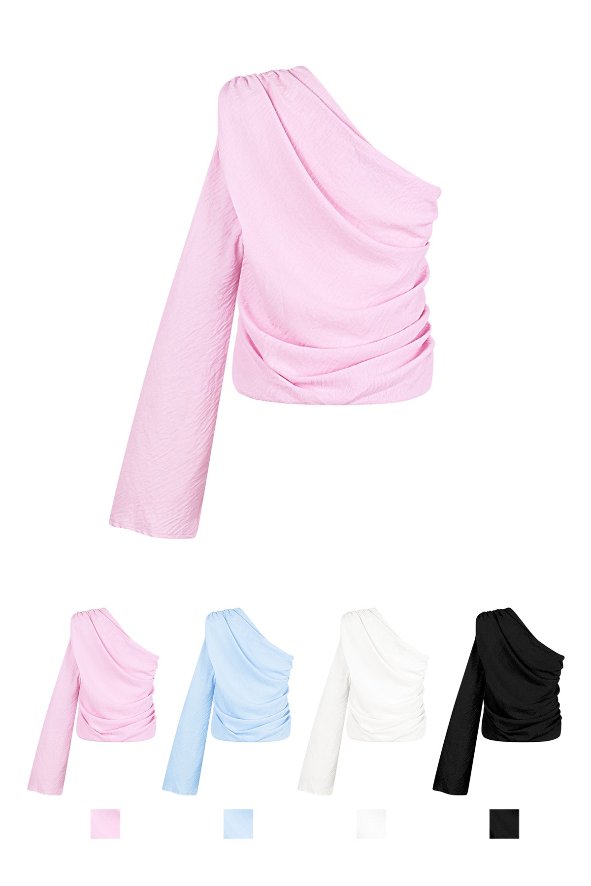 Polyester Damen Ein-Schulter Langarm Oberteil Asymmetrisches Design
