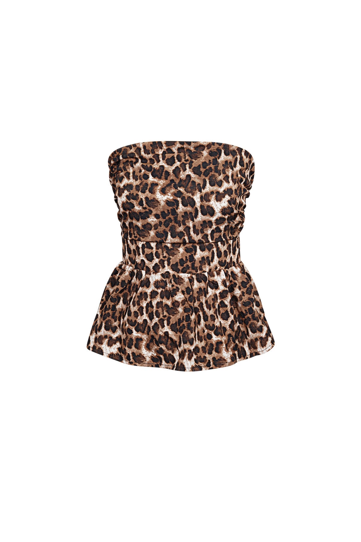Polyester Damen Trägerloses Top Leopardenmuster Peplum Design