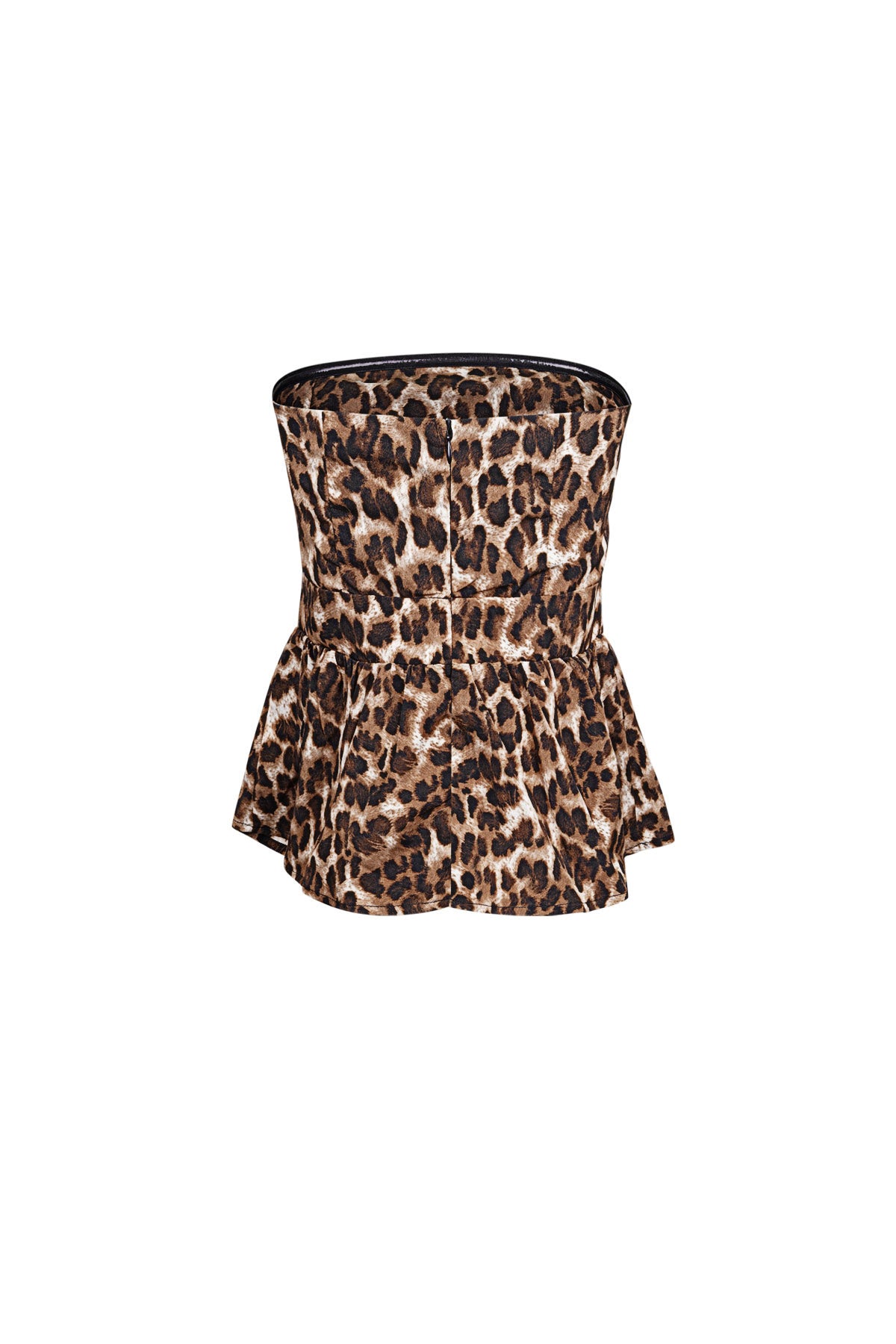Polyester Damen Trägerloses Top Leopardenmuster Peplum Design