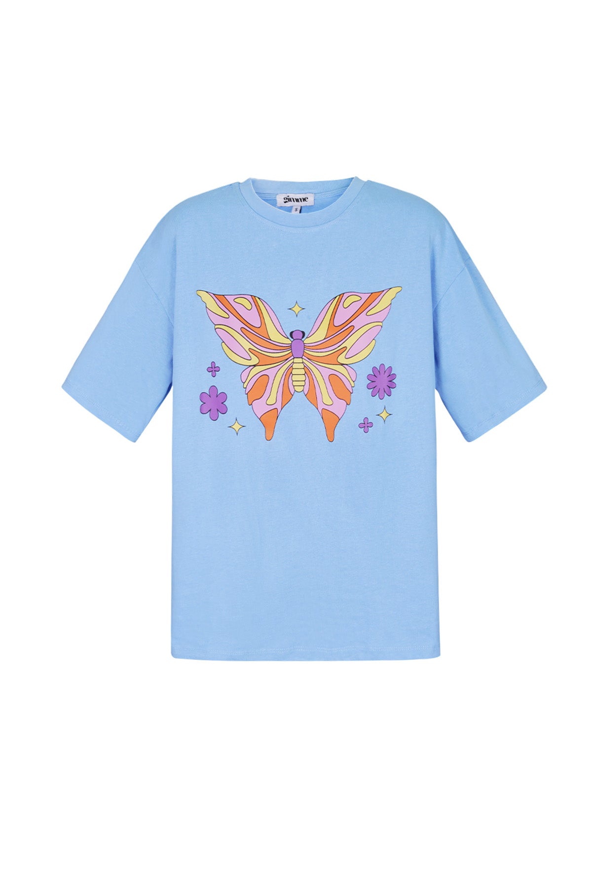 Baumwolle Damen T-Shirt Oversized Schmetterlingsdruck