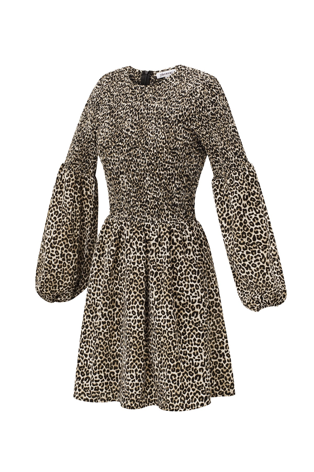 Polyester Damen Minikleid Leopardenmuster Puffärmel
