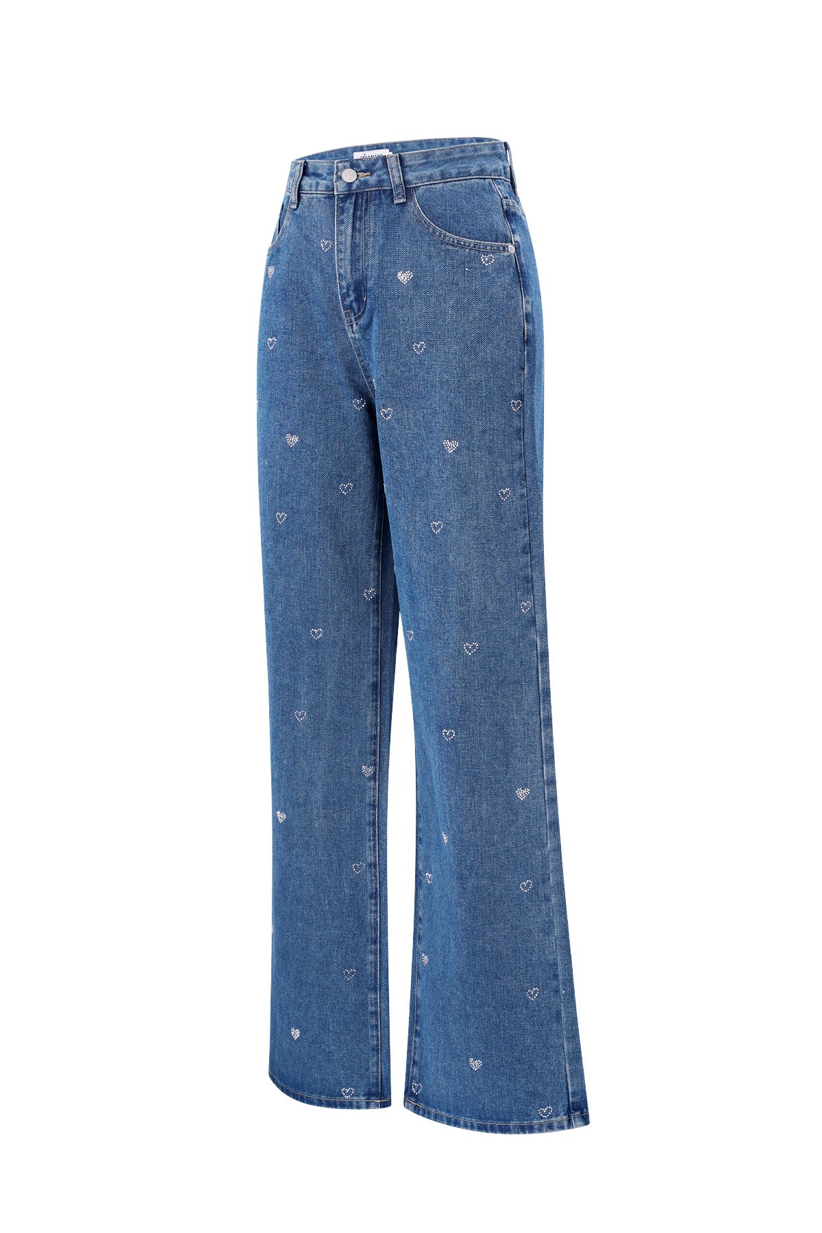 Baumwolle Gewebte Damen Gerade Jeans Herz Stickerei Casual
