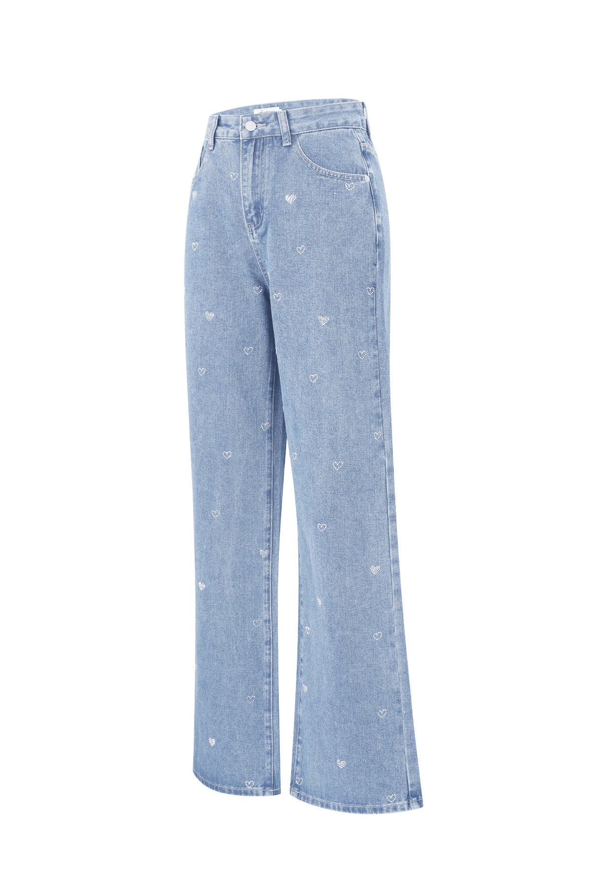 Baumwolle Gewebte Damen Gerade Jeans Herz Stickerei Casual
