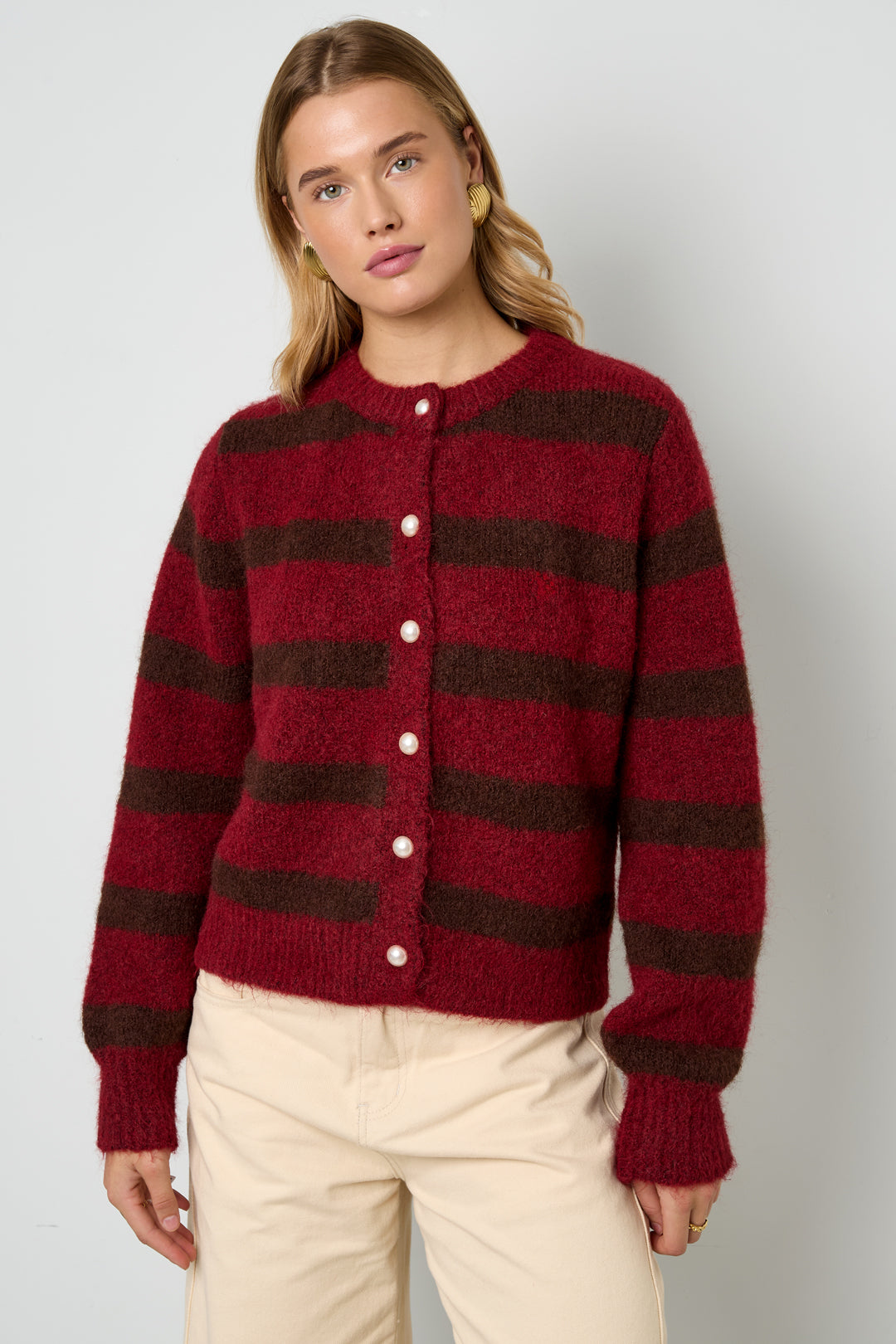 Gestrickte Polyesterfaser Damen-Cardigan Casual Streifen