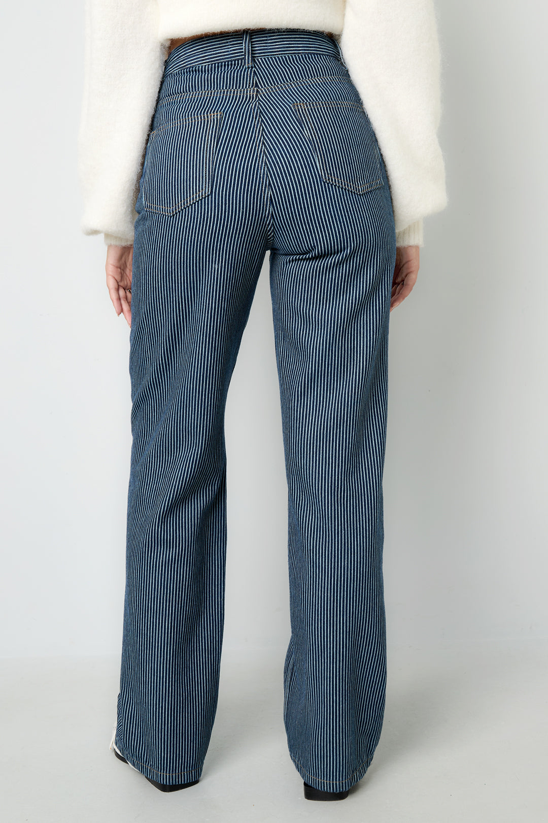 Gewebte Baumwolle Damen Gerade Hose Casual Streifen