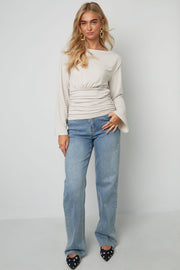 Langarm-Tops aus Polyesterfaser (Polyester), einfarbig, elegant, Einheitspassform