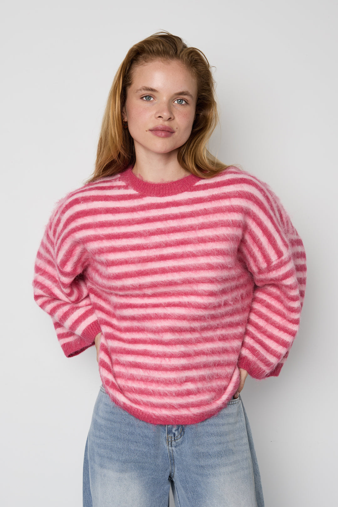 Strickpullover aus Polyesterfaser (Polyester), gestreift, lässige Herbst-/Winterkleidung