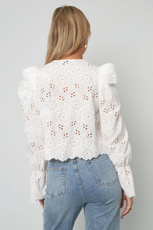 Baumwolle Gewebt Damen Langarm Oberteil Casual Cutout