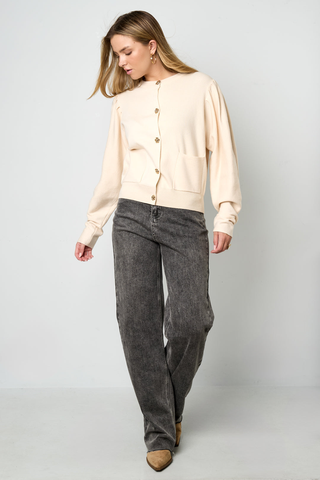 Gestrickte Viskose Damen-Cardigan Herbst/Winter Casual Einfarbig