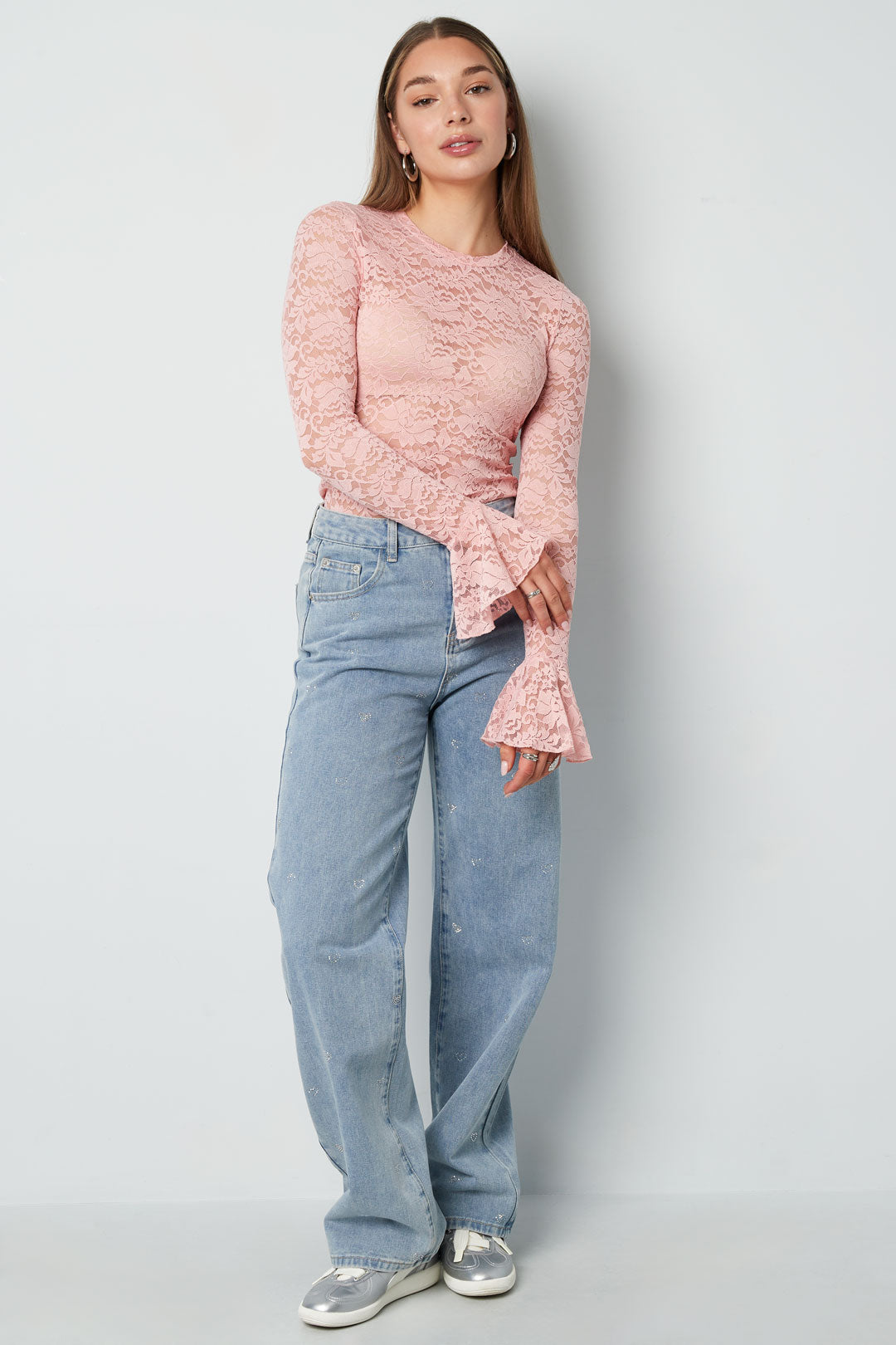 Baumwolle Gewebte Damen Gerade Jeans Herz Stickerei Casual
