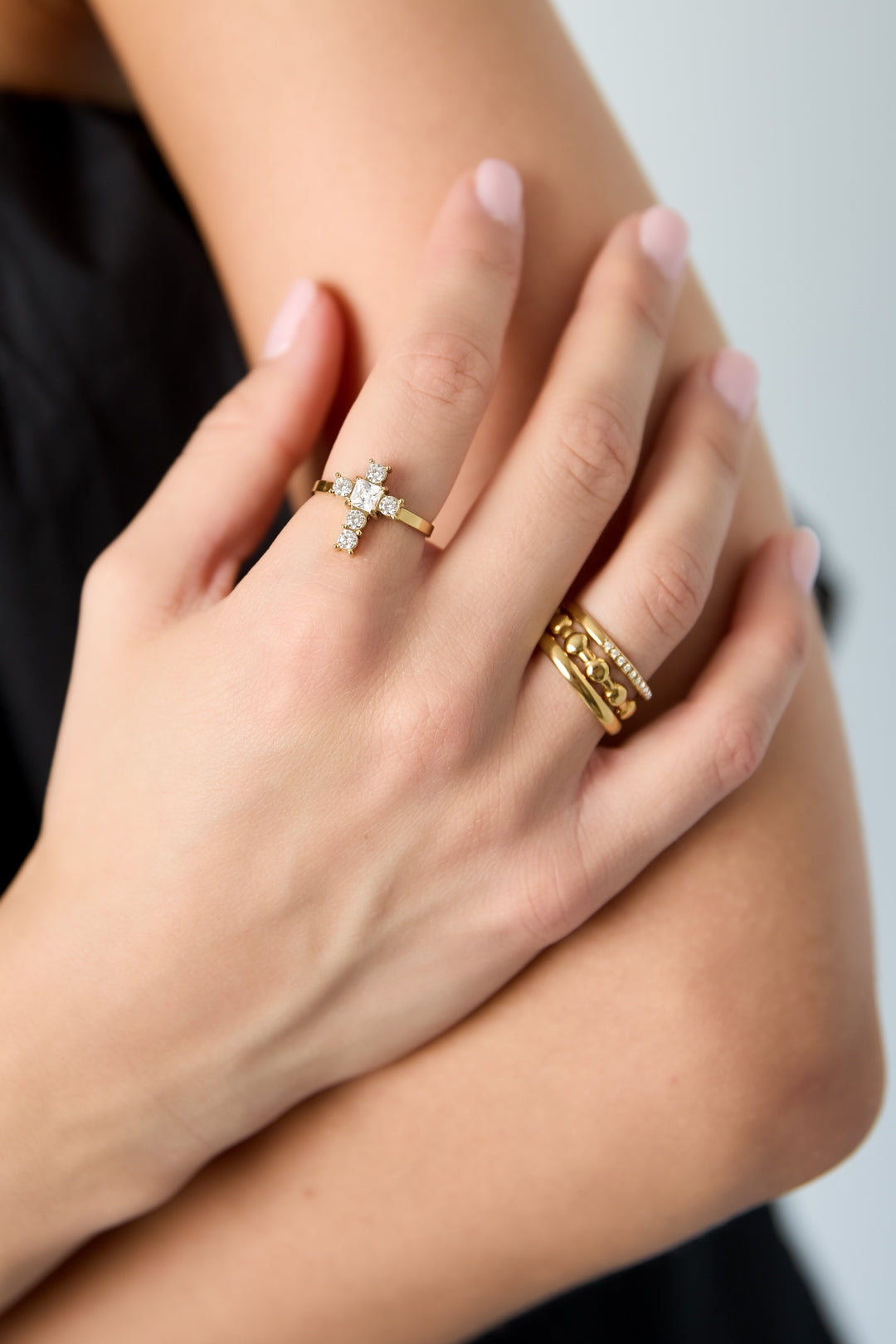 Minimalistische Ringe aus Edelstahl, Kreuz, Schlichte Alltags-Serie, Damenschmuck