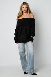 Gestrickte Polyesterfaser Damen-Off-Shoulder-Pullover Elegant Einfarbig