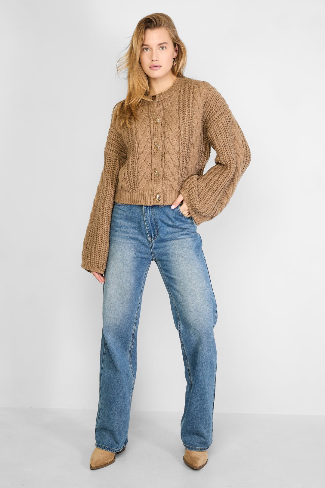 Zopfmuster-Strickjacke