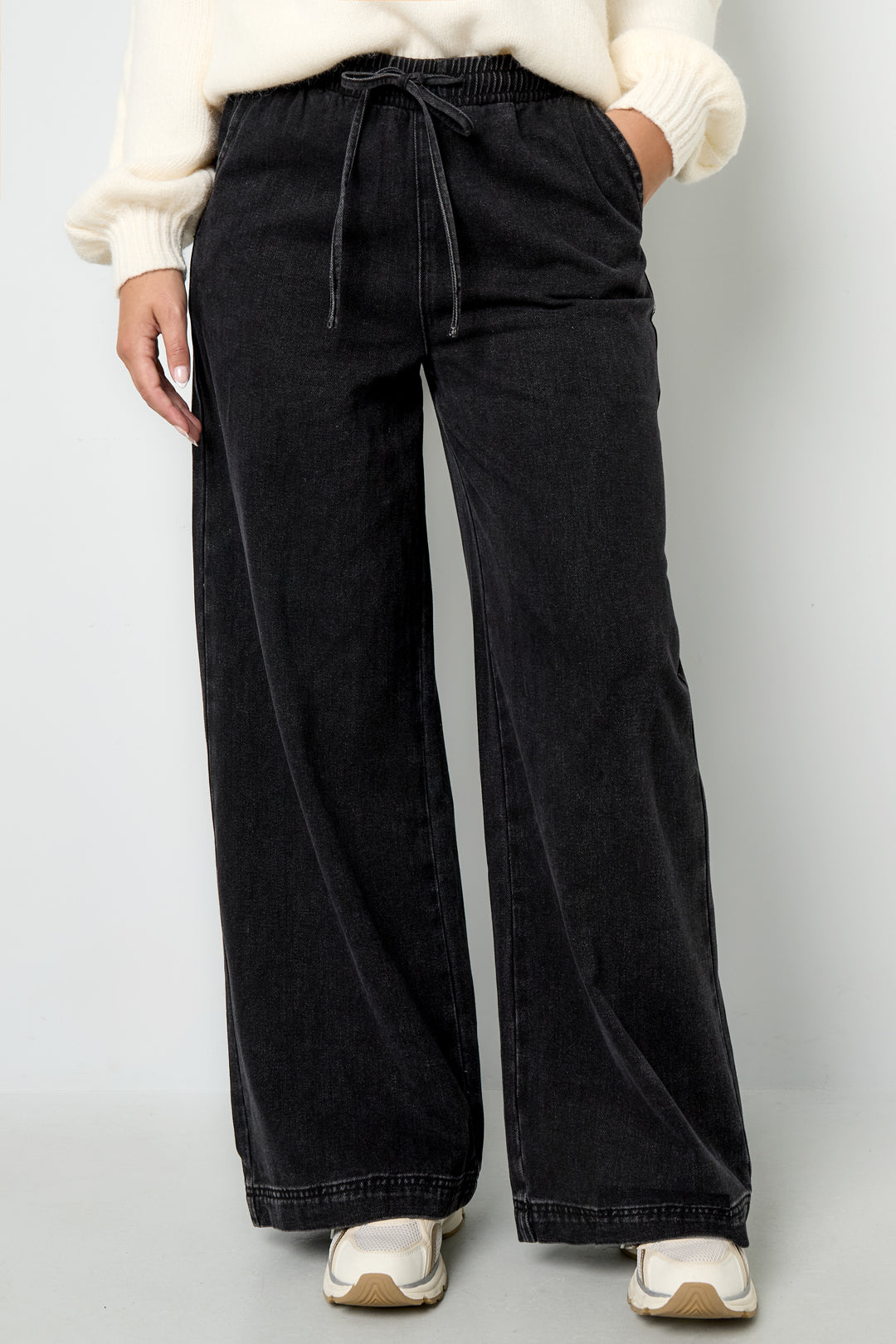 Gewebte Baumwolle Damen Wide Leg Jeans Sporty Einfarbig