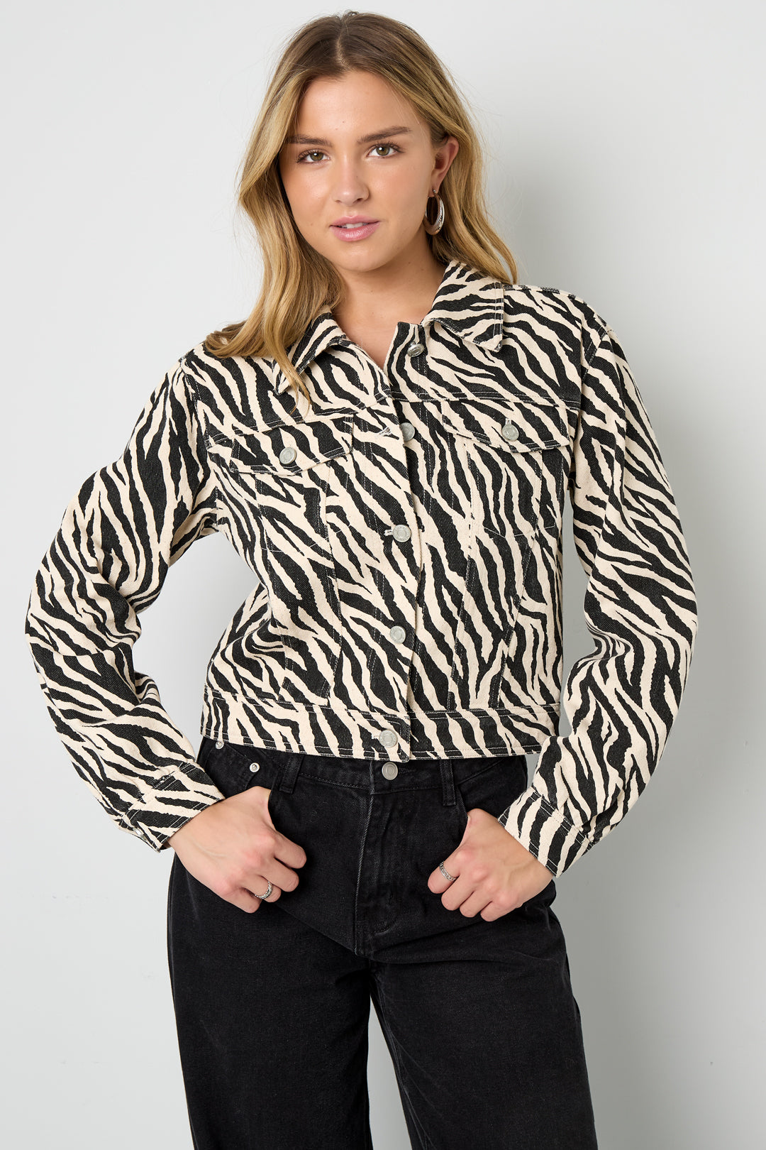 Cotton Denim Damenjacke Street Elegant Specialty Tiermuster