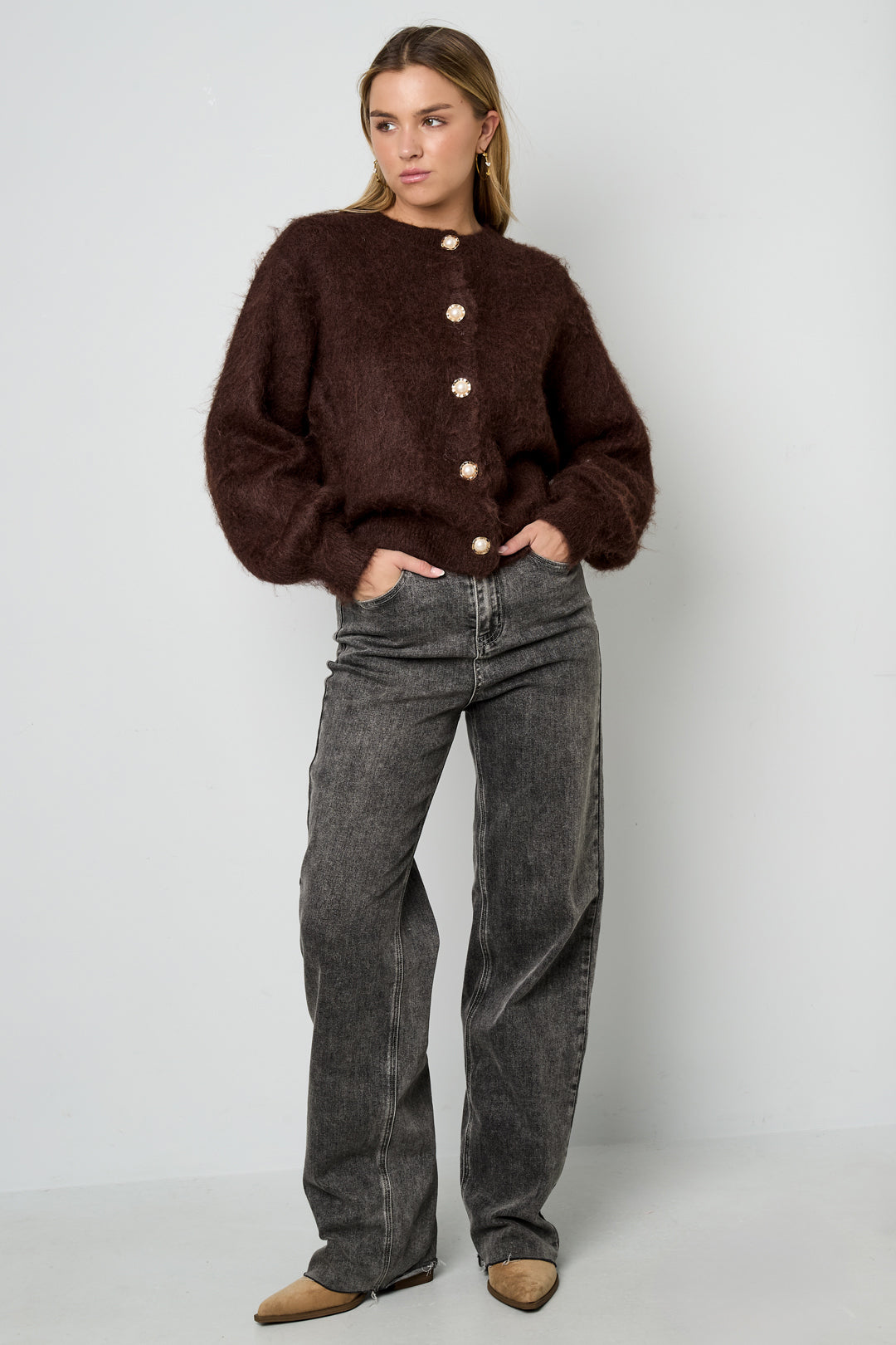 Gestrickte Polyesterfaser Damen Strickjacke Casual Einfarbig